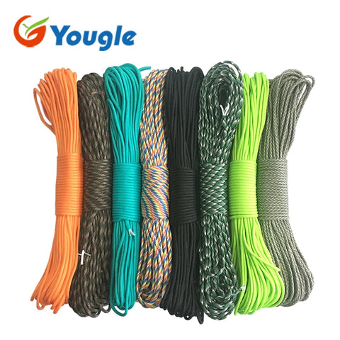 YOUGLE 550 Paracord Parachute Cord Lanyard Tent Rope Guyline Mil Spec Type III 7 Strand 50FT 100FT For Hiking Camping 259 Colors